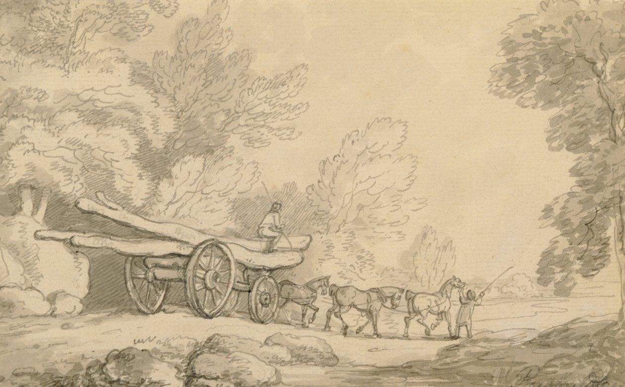 A Timber Wagon, ca. 1790 (penn og blekk med vask over grafitt på papir) av Thomas Rowlandson