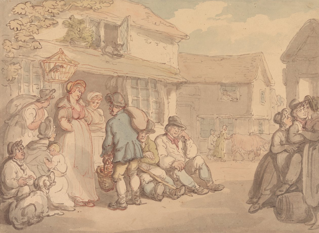 En landsbyscene med bønder som hviler av Thomas Rowlandson