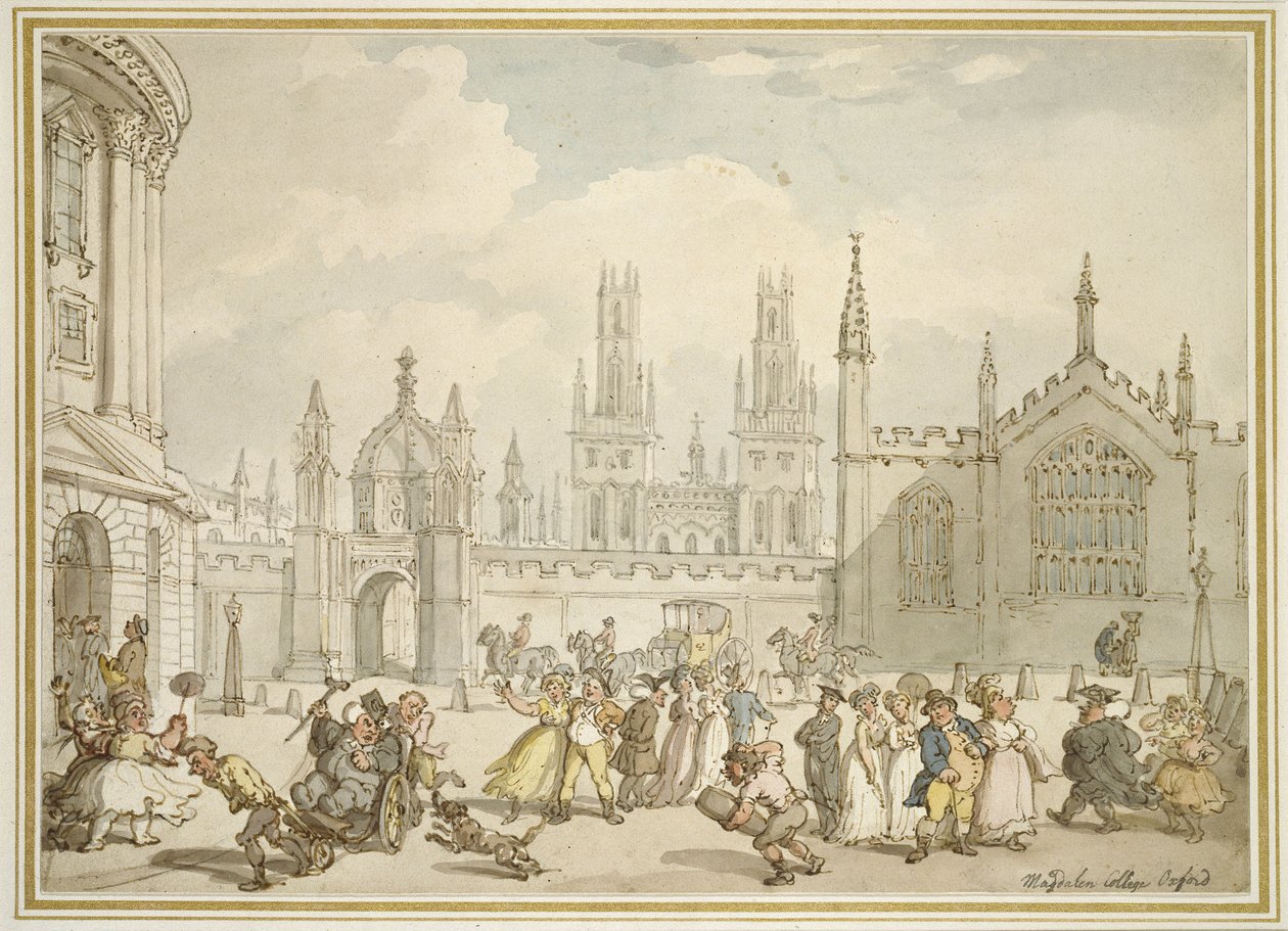 All Souls College, Oxford eller Radcliffe Square, Oxford, 1800-tallet av Thomas Rowlandson