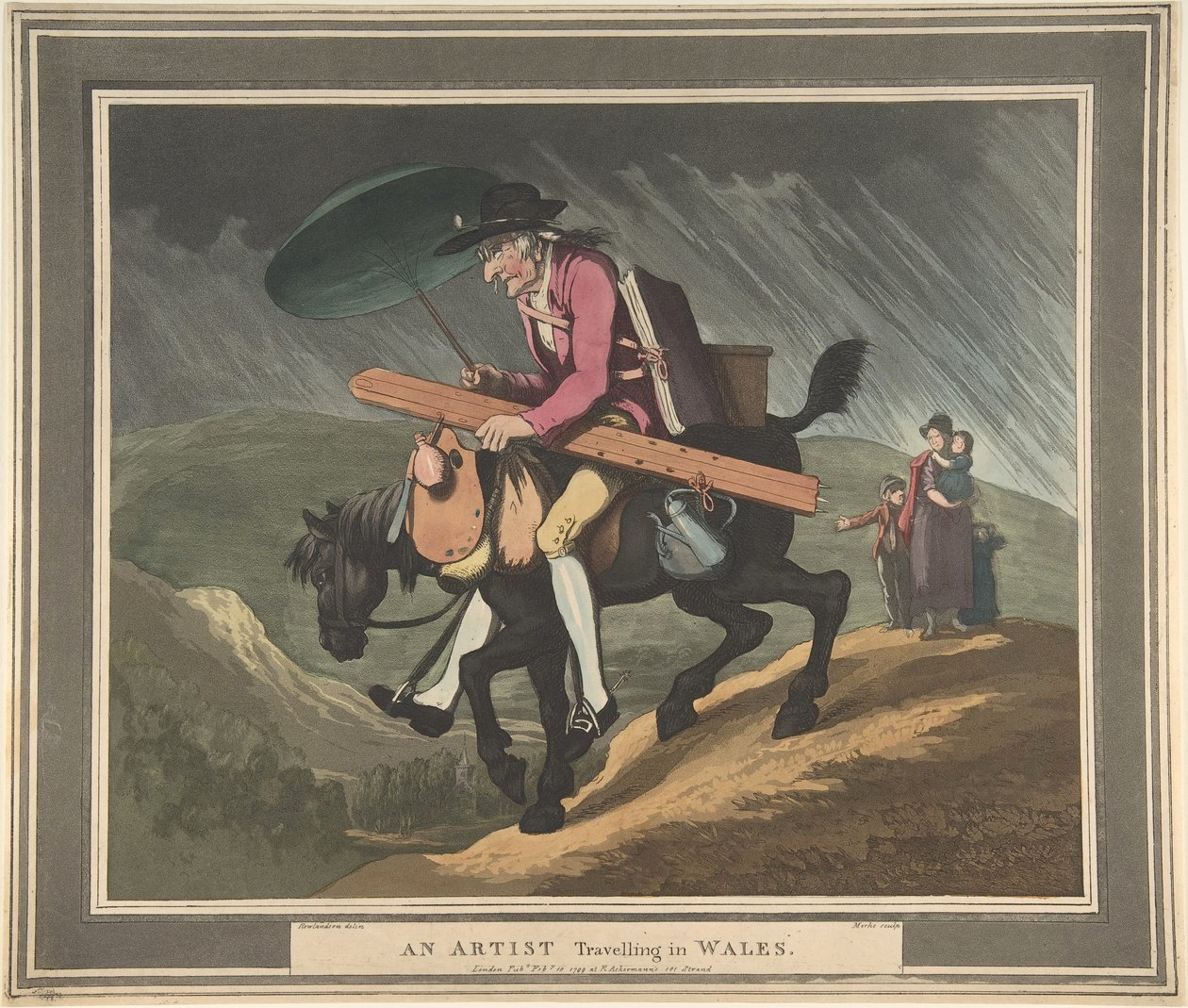 En kunstner på reise i Wales, pub. 1799 (håndfarget etsning av Thomas Rowlandson