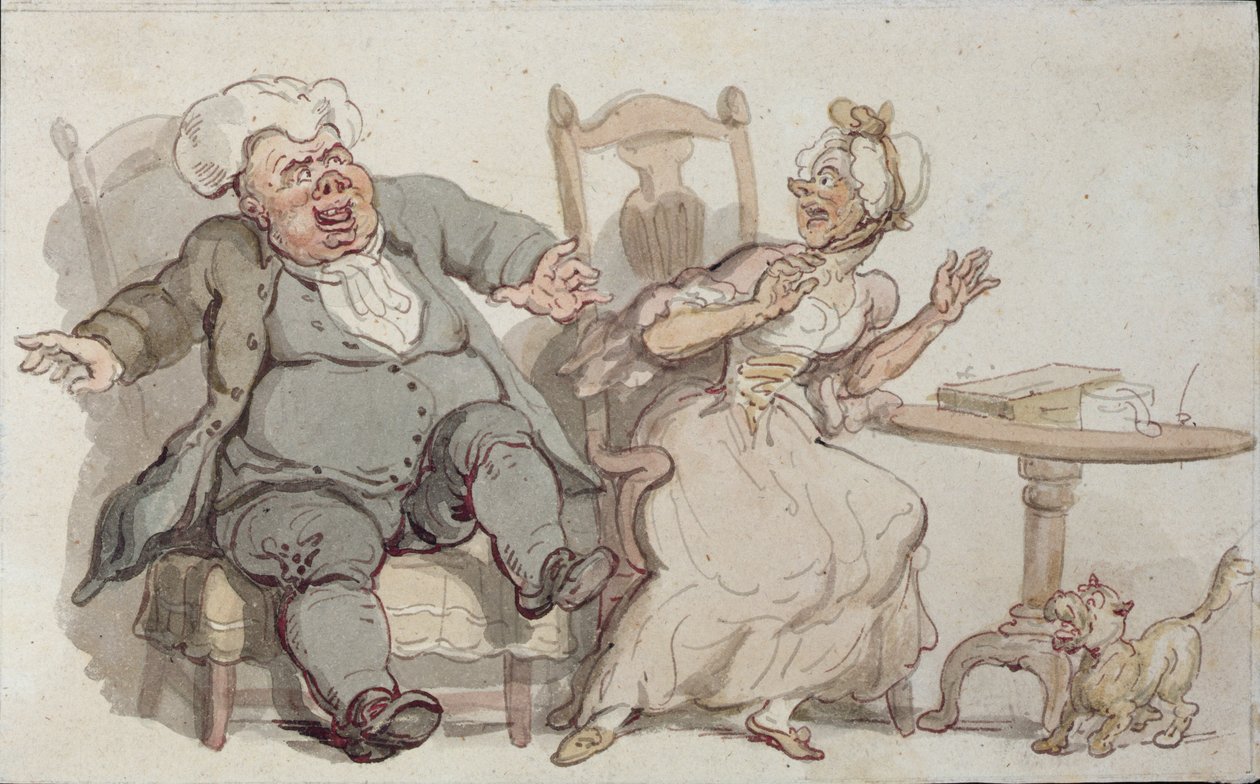 En gammel kvinne og hunden hennes skremt av Male Company (penn og blekk og wc på papir) av Thomas Rowlandson