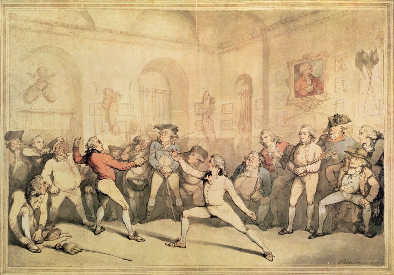 Angelos fekterom, pub. 1787 (trykk) av Thomas Rowlandson