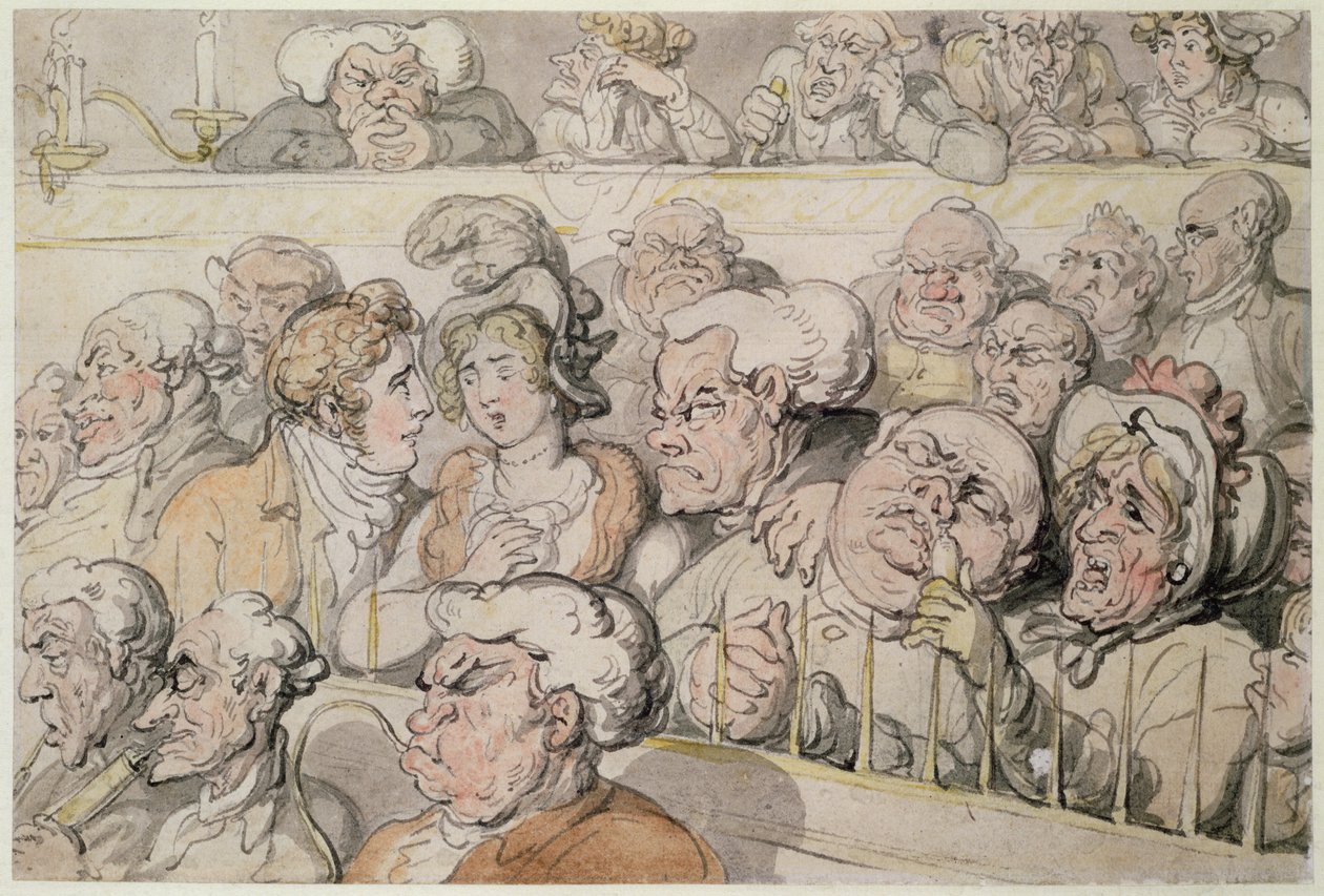 At the Theatre, In the Pit (penn, wc og blyant på papir) av Thomas Rowlandson