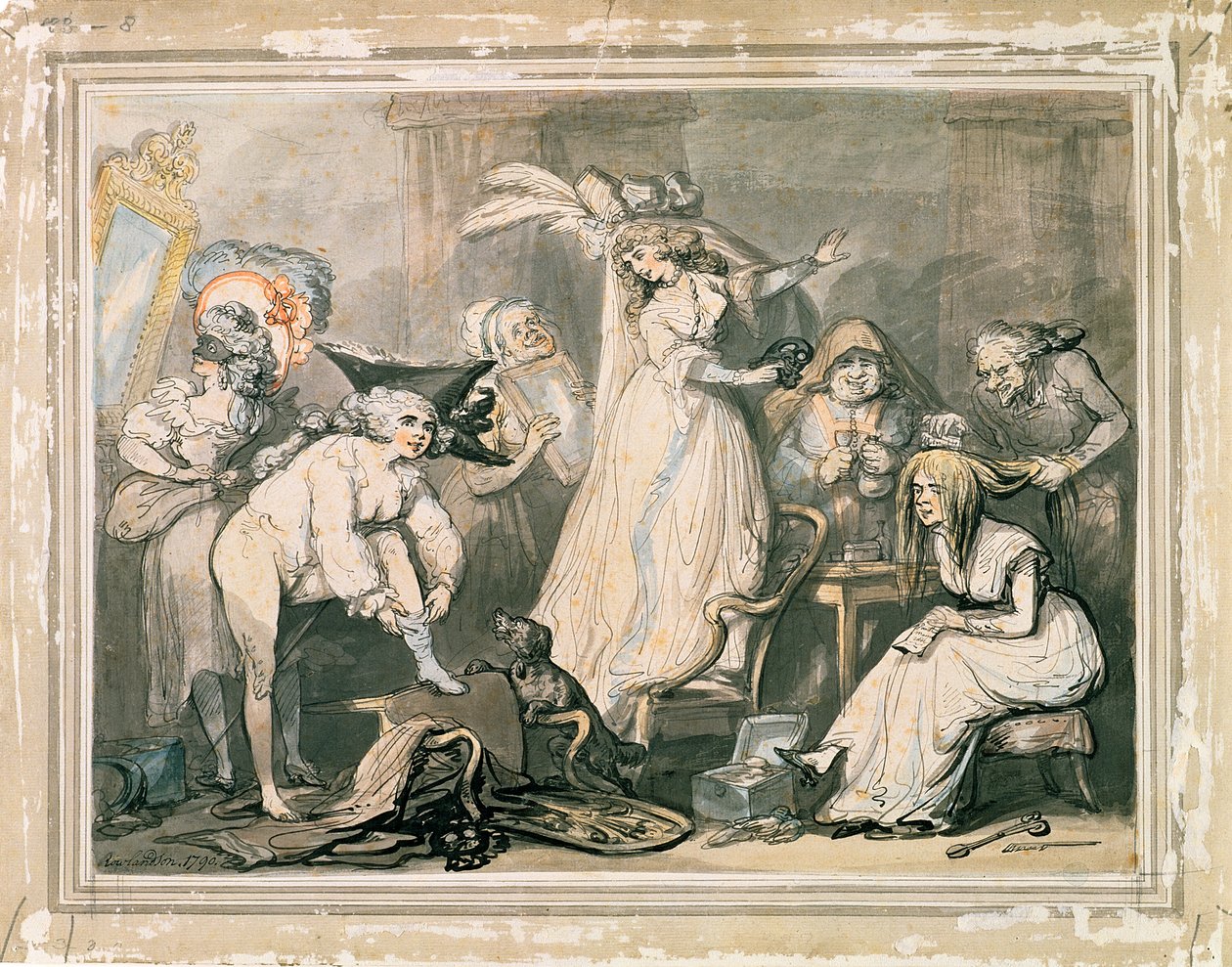 Dressing for a Masquerade, 1790 (penn og wc over blyant på papir) av Thomas Rowlandson