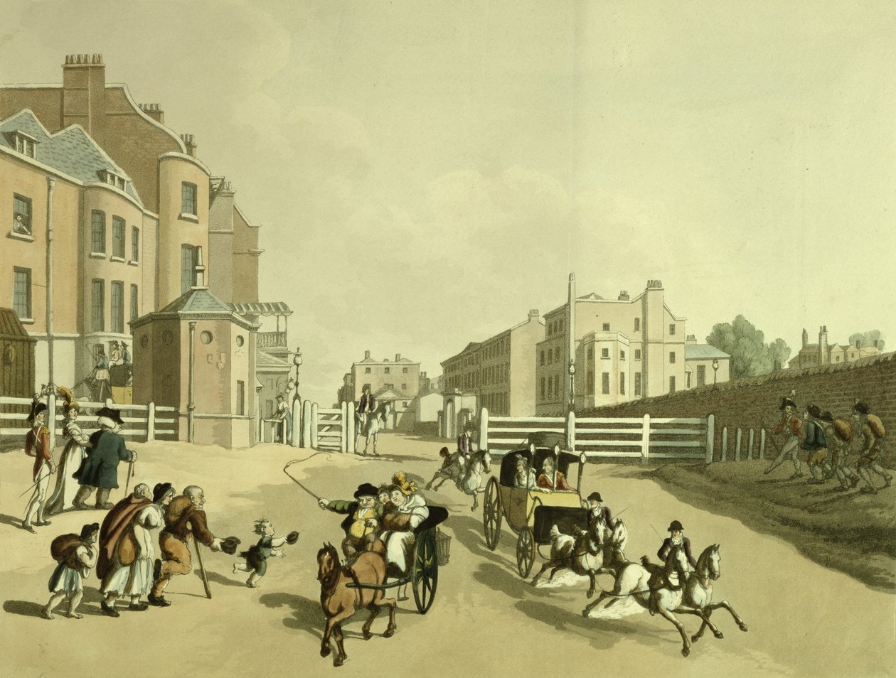 Inngangen til Oxford Street ved Tyburn Turnpike med utsikt over Park Lane, 1798 av Thomas Rowlandson