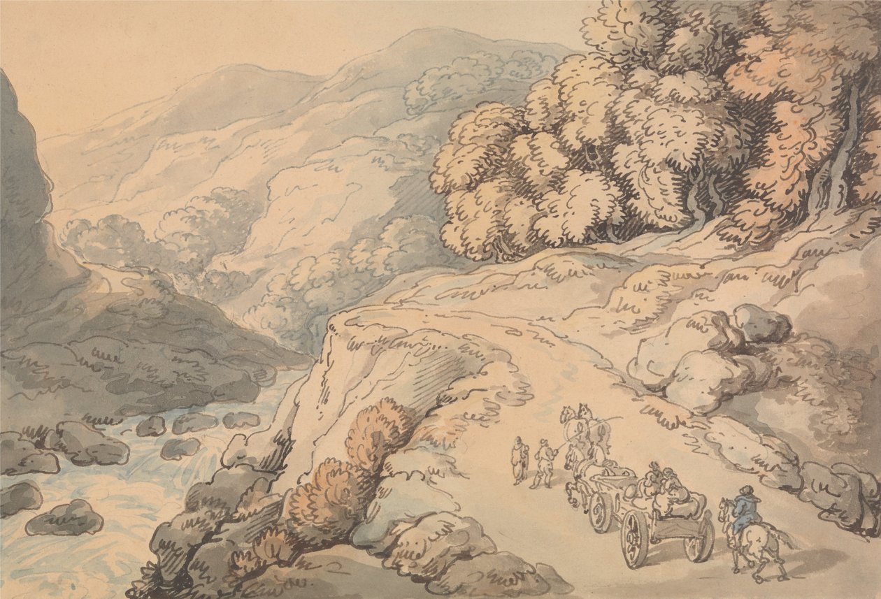 Faller på elven Conwy, Nord -Wales av Thomas Rowlandson