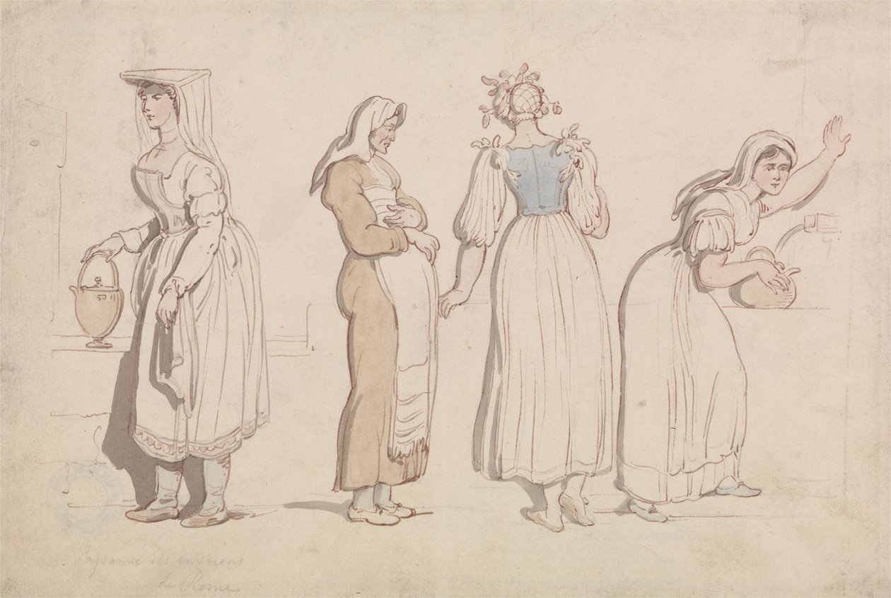 Fire kvinner ved en brønn i Roma av Thomas Rowlandson