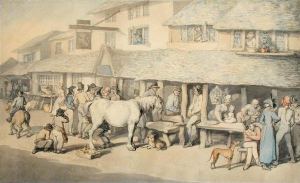 Franske fanger på prøveløslatelse i Bodmin, Cornwall, 1795 (penn og blekk og wc på papir) av Thomas Rowlandson