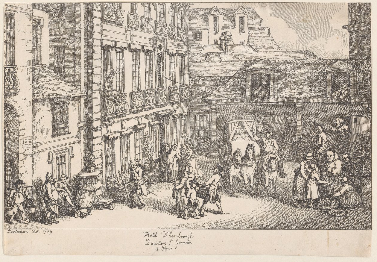 Hotel dHambourgh, Quartiere St. Germain a Paris, 1789 av Thomas Rowlandson