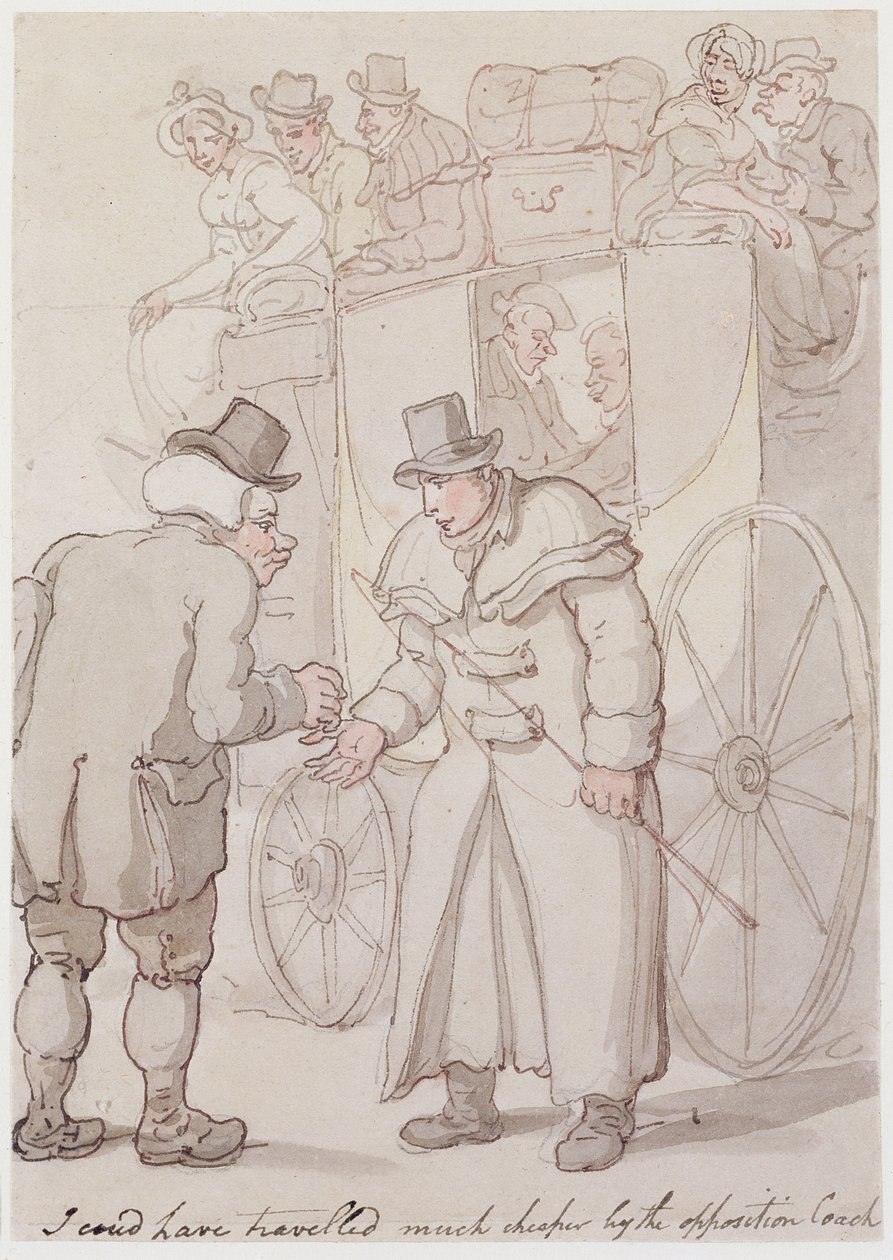 Jeg kunne ha reist mye billigere med opposisjonstreneren (penn og blekk, wc) av Thomas Rowlandson