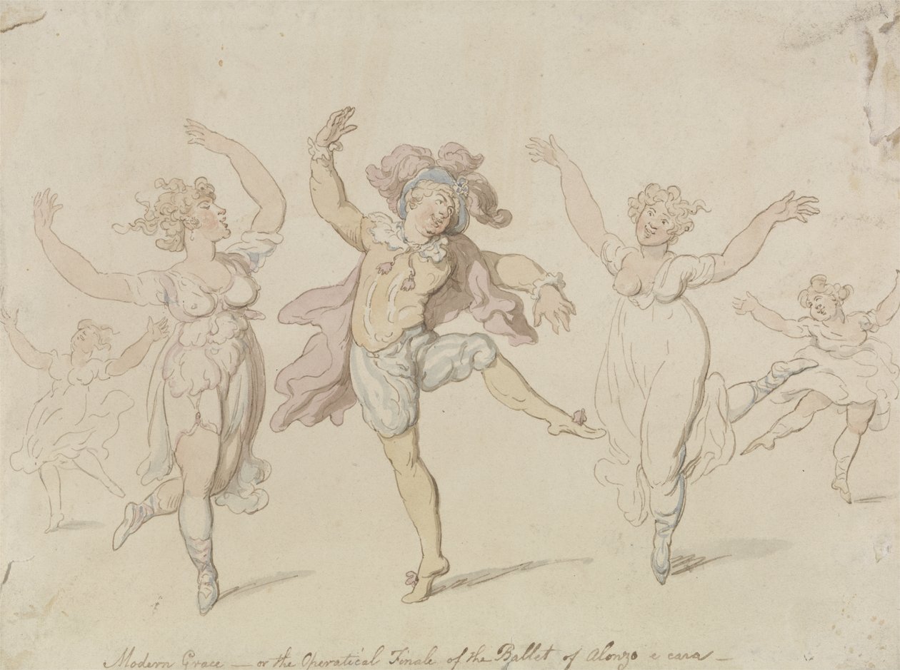 Modern Grace eller, The Operatical Finale of the Ballet of Alonzo e caro (wc med penn og blekk på vevd papir) av Thomas Rowlandson