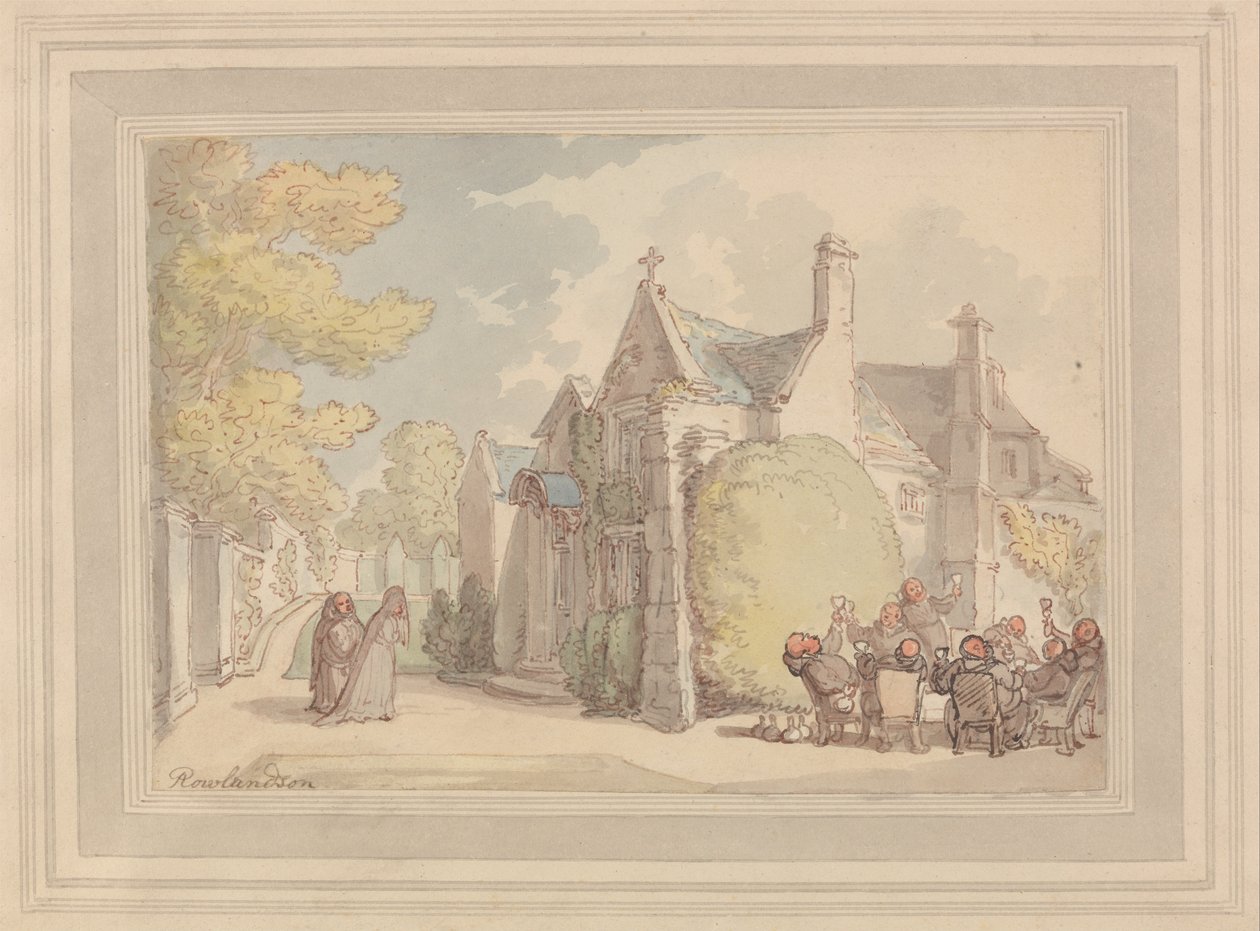 Munker Carousing utenfor et kloster av Thomas Rowlandson