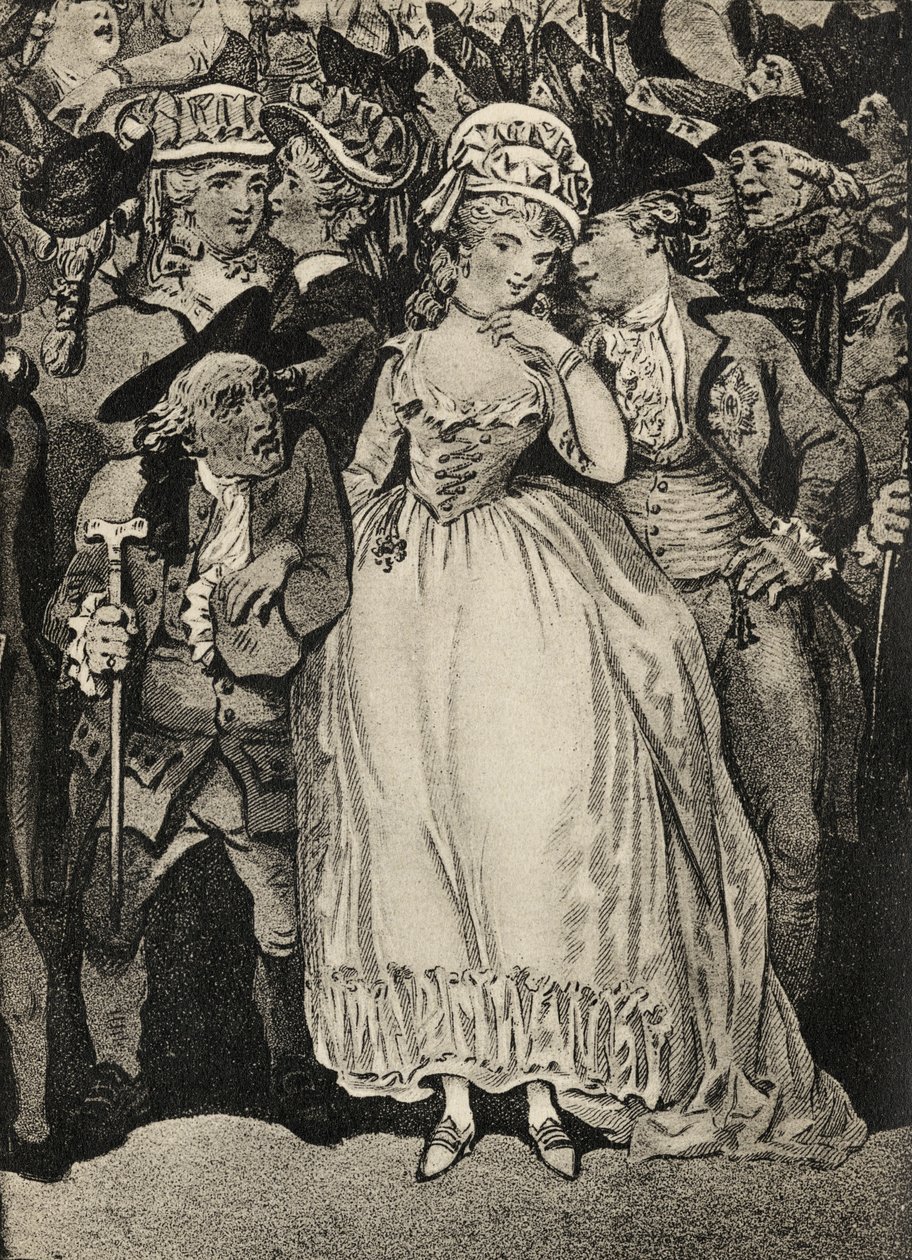 Fru Mary Robinson akkompagnert av prinsen av Wales og ektemannen Thomas Robinson av Thomas Rowlandson