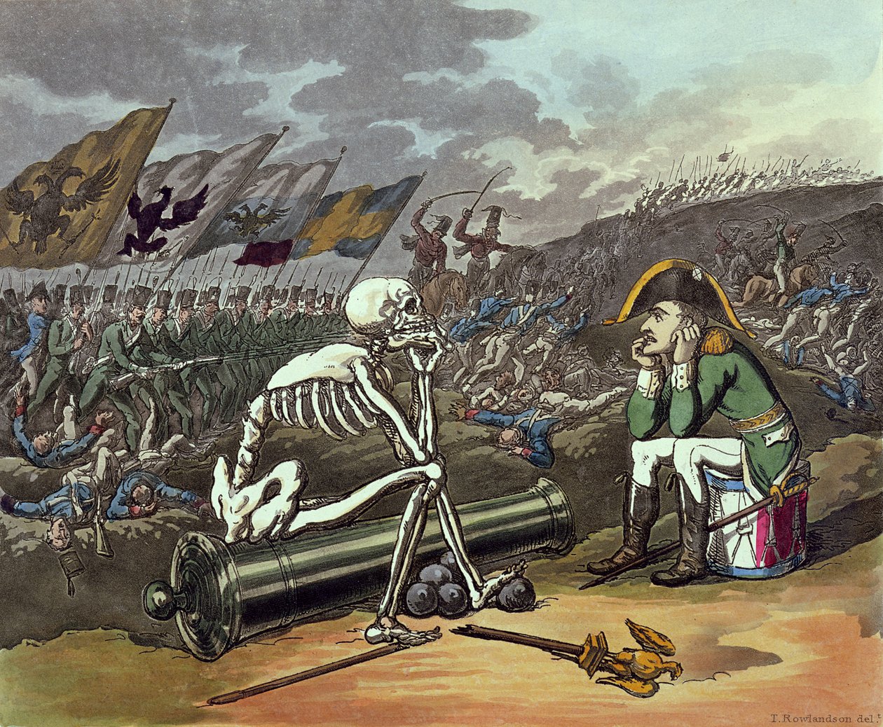 Napoleon og skjelett, 18. (farget litografi) av Thomas Rowlandson