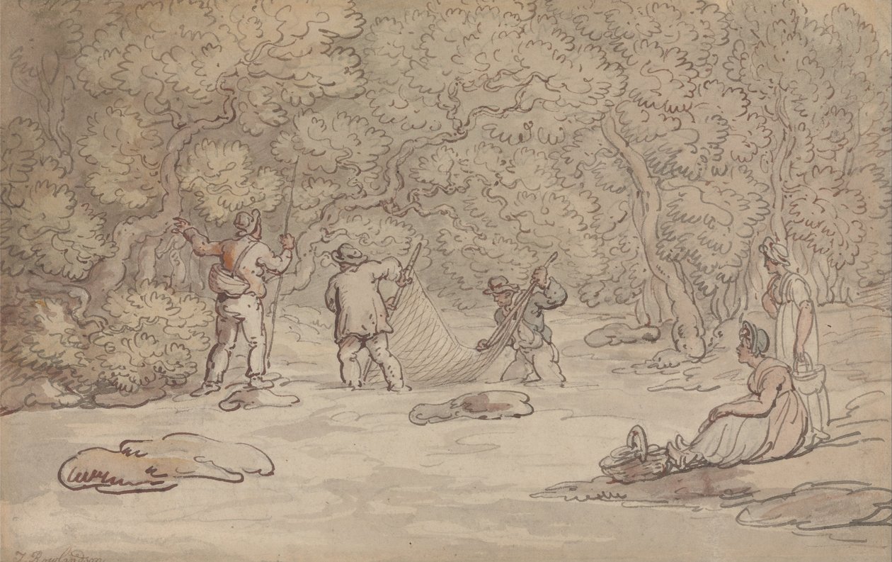 Netting av et laksebasseng av Thomas Rowlandson
