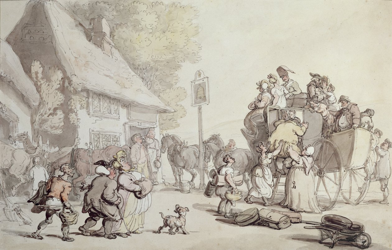 Utenfor vertshuset (wc på papir) av Thomas Rowlandson