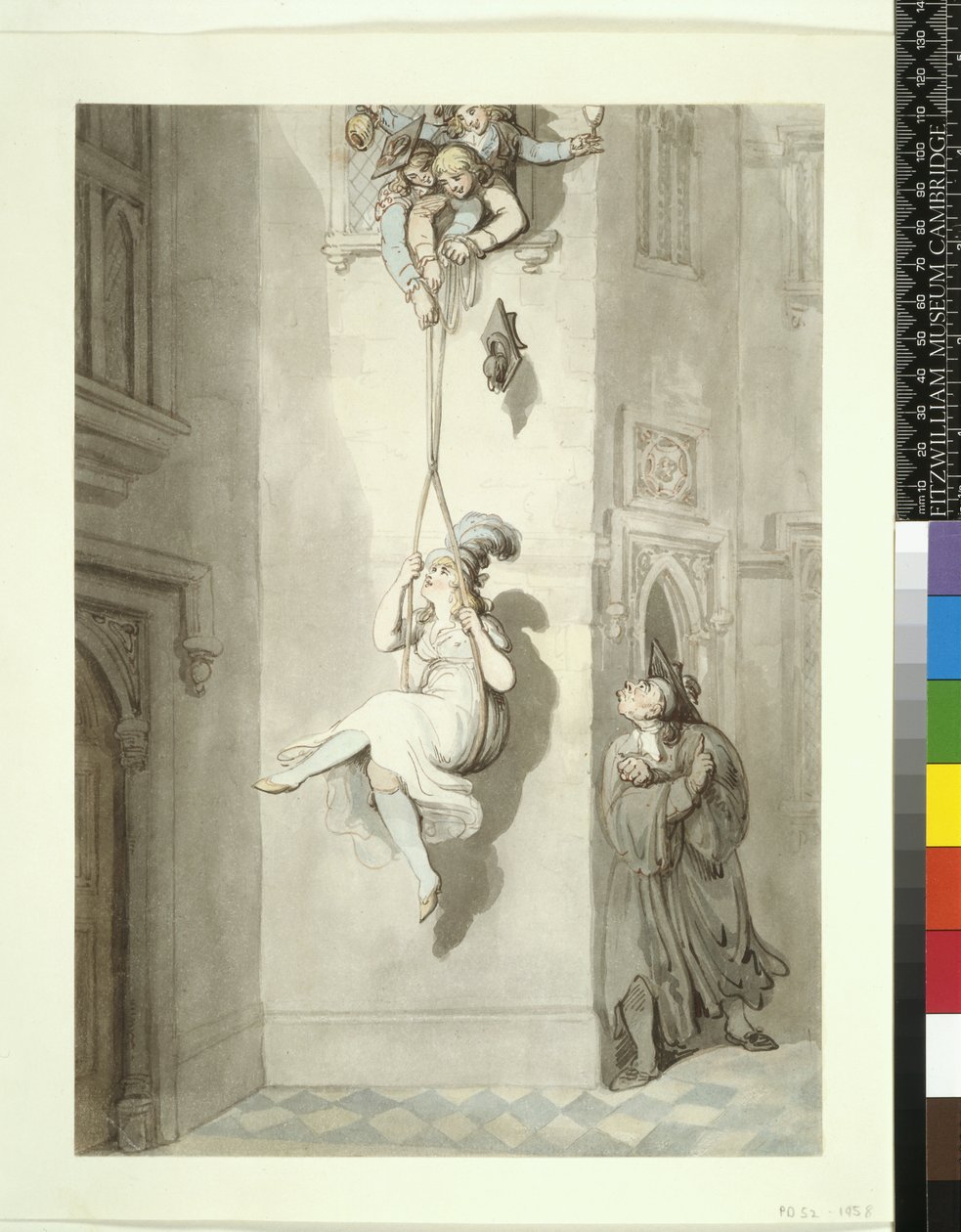 PD.52-1958 Et gammelt universitetstriks, innsmugling av en dame av Thomas Rowlandson