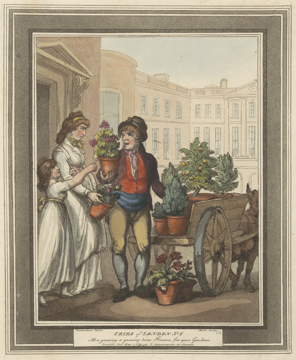 Plate 5 fra Cries of London, 1799 (håndfarget etsning) av Thomas Rowlandson