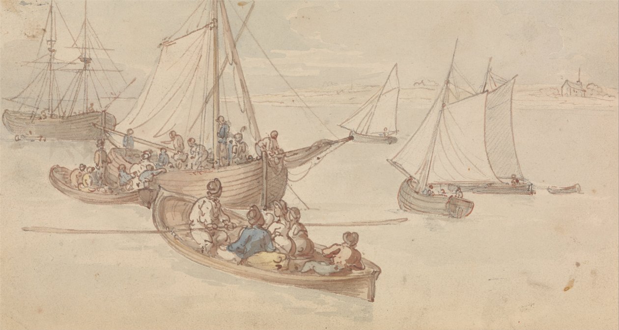 Lystbåter i en elvemunning av Thomas Rowlandson