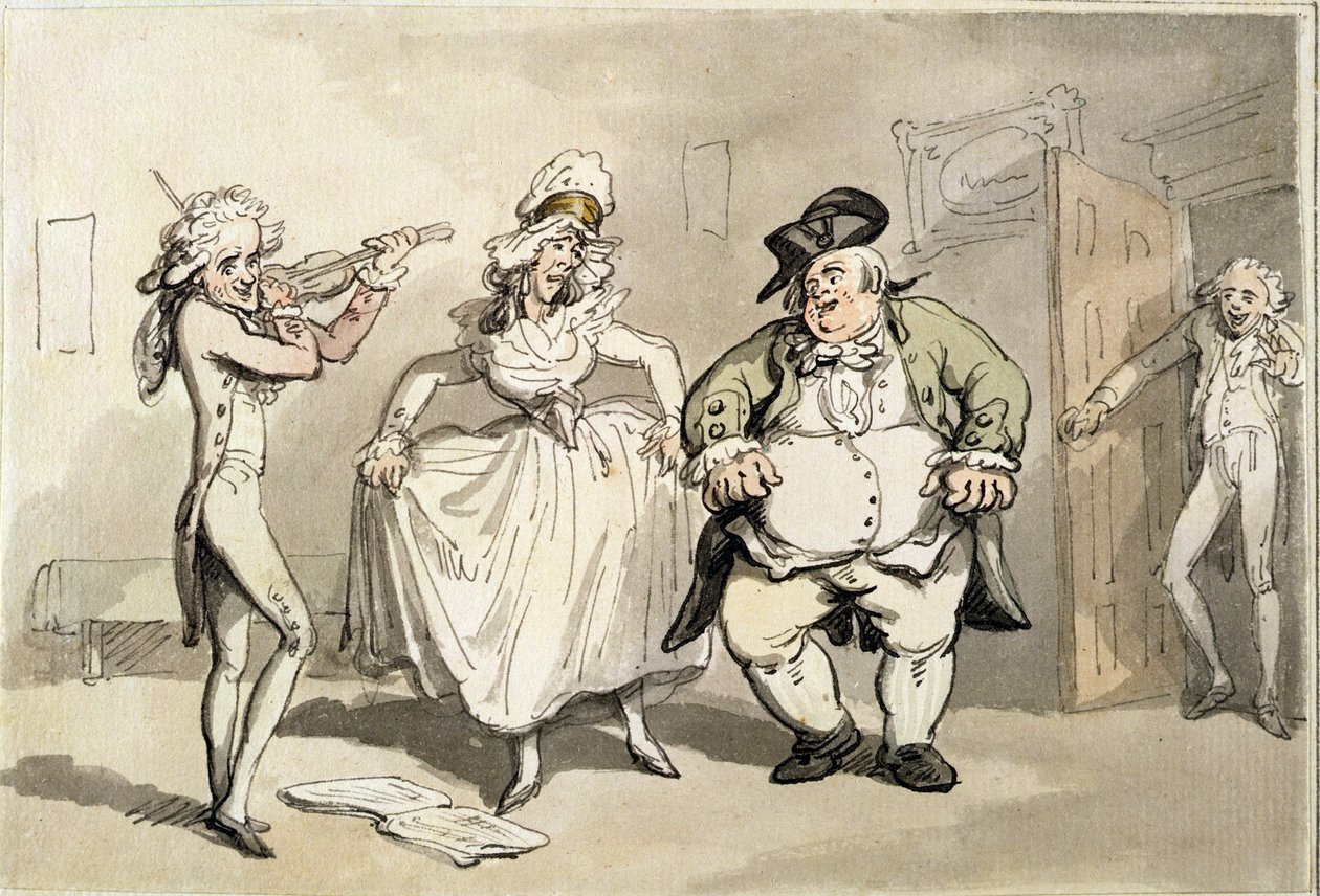 Privattrening før ballet, fra "Scener i Bath" (wc og penn og blekk på papir) av Thomas Rowlandson