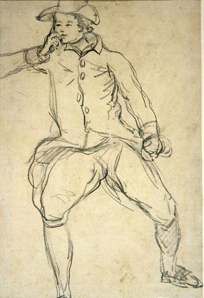 Skisse av en mann (penn og blekk, blyant og wc på papir lagt på feste) (verso av 238963) av Thomas Rowlandson