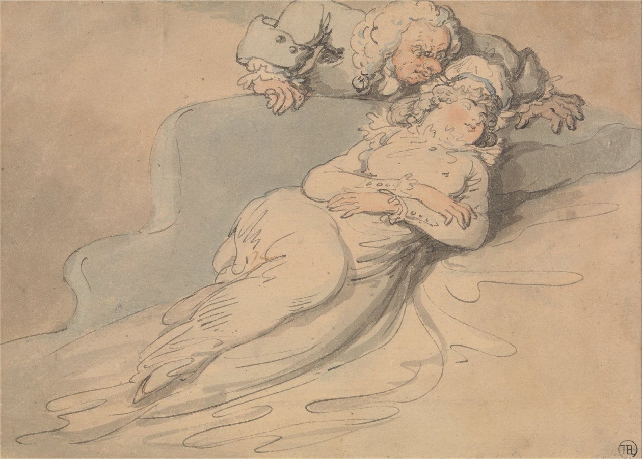 Sovende kvinne sett av en mann av Thomas Rowlandson