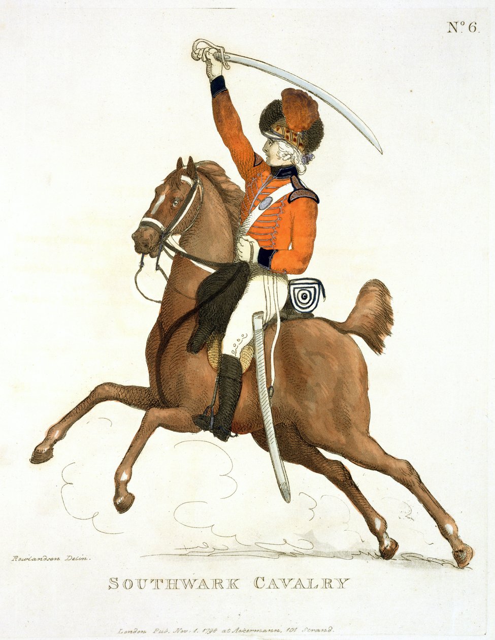 Southwark Cavalry Volunteer, plate 6 fra 'Loyal Volunteers of London and Environs', utgitt 1798 av Thomas Rowlandson