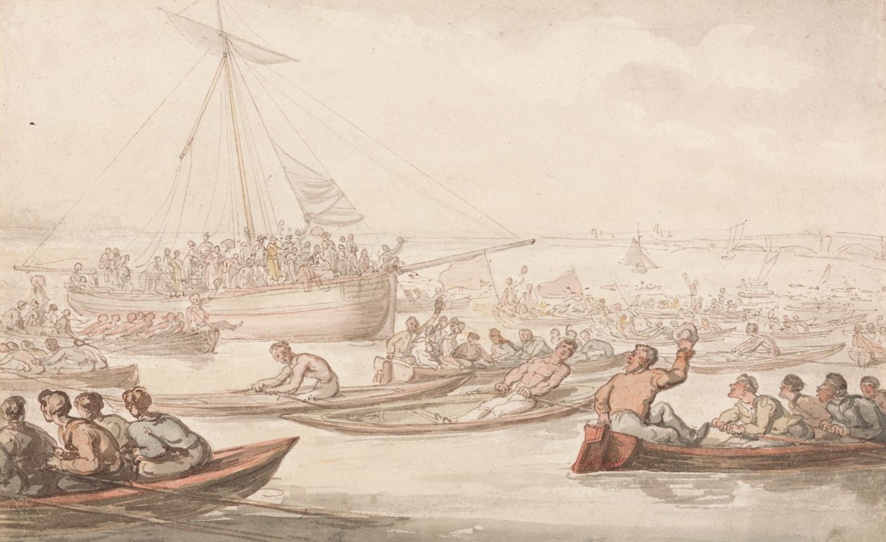 The Annual Sculling Race for Doggetts Coat and Merke av Thomas Rowlandson