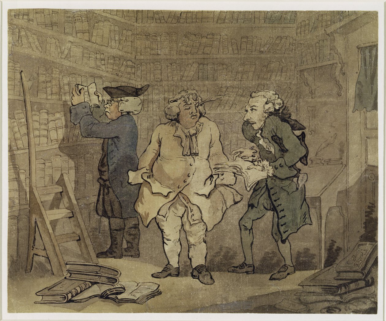 Forfatteren og hans forlegger, 1784 (grå vask og wc over blyant på lagt papir) av Thomas Rowlandson