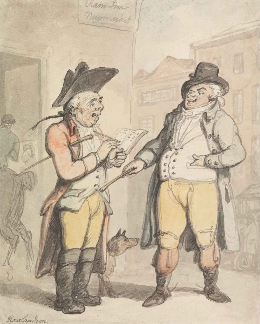 Bookmakeren og hans klient utenfor Ram Inn, Newmarket av Thomas Rowlandson