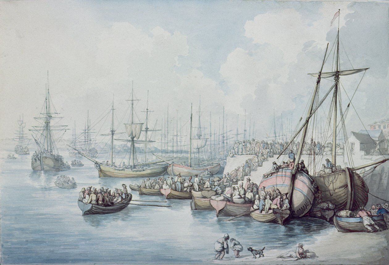 Ilandstigningen av royalistene i Toulon ved Southampton i 1794 av Thomas Rowlandson