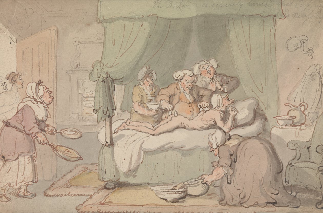 Legen er så alvorlig blåset at kopping er dømt nødvendig av Thomas Rowlandson