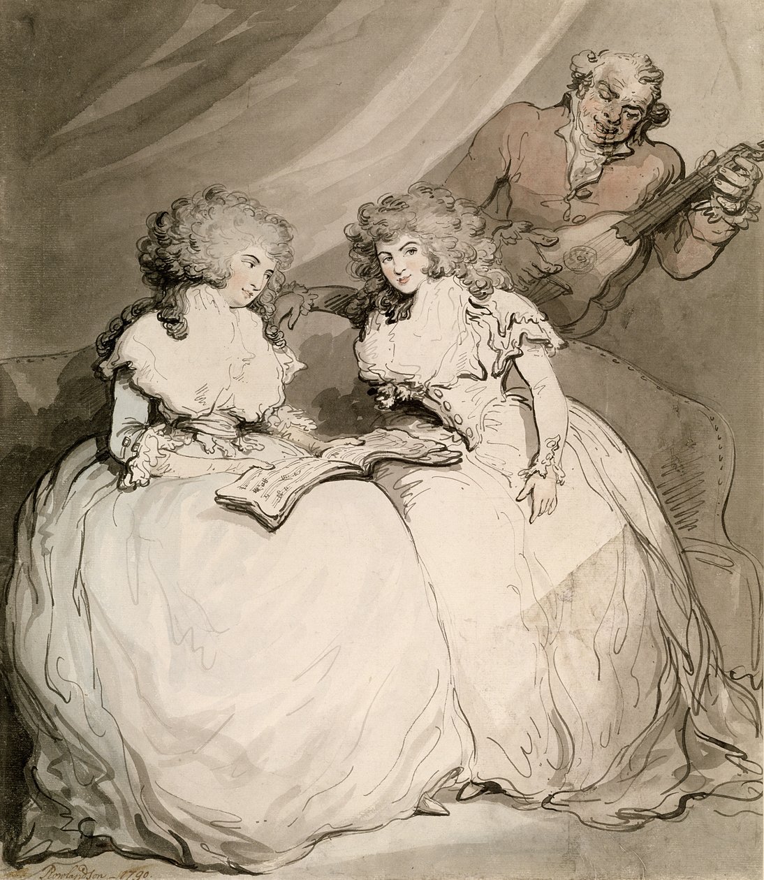 Hertuginnen av Devonshire og søsteren hennes, grevinnen av Bessborough (wc med penn og svart blekk over blyant på papir) av Thomas Rowlandson