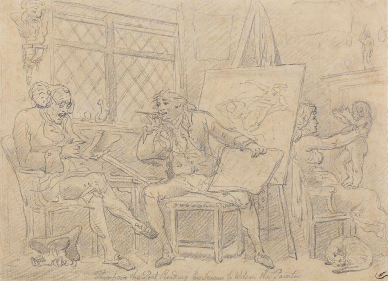 Historikeren animerer tankene til den unge maleren av Thomas Rowlandson