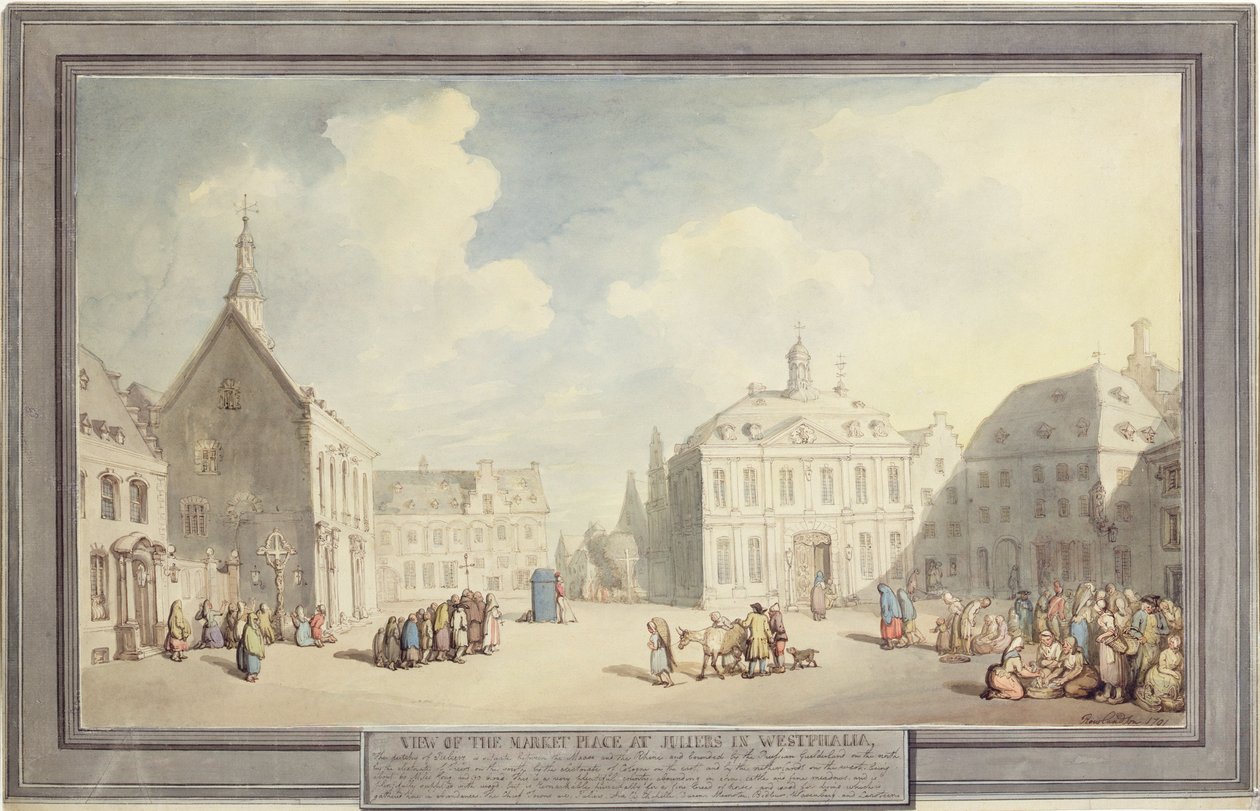 Markedsplassen ved Juliers i Westfalen, 1791 (penn og blekk og akvarell over grafitt på papir) av Thomas Rowlandson