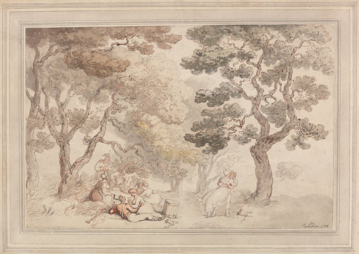 The Picnic (wc på papir) av Thomas Rowlandson