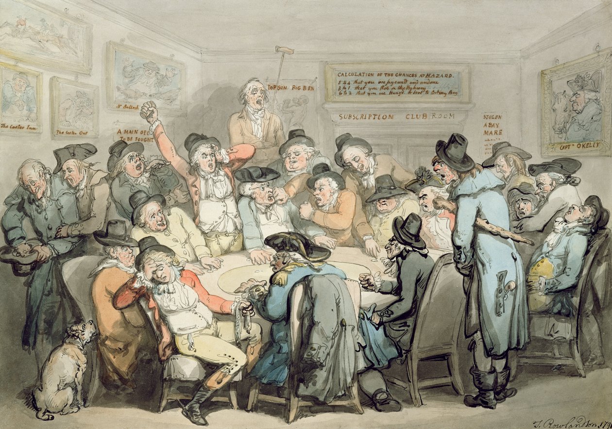 The Subscription Club Room (penn og blekk og wc på papir) av Thomas Rowlandson