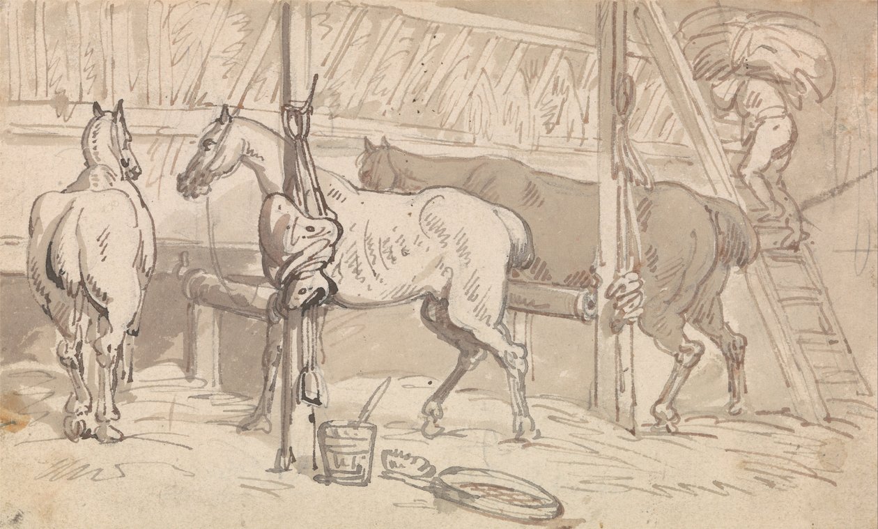 Tre hester i boder av Thomas Rowlandson