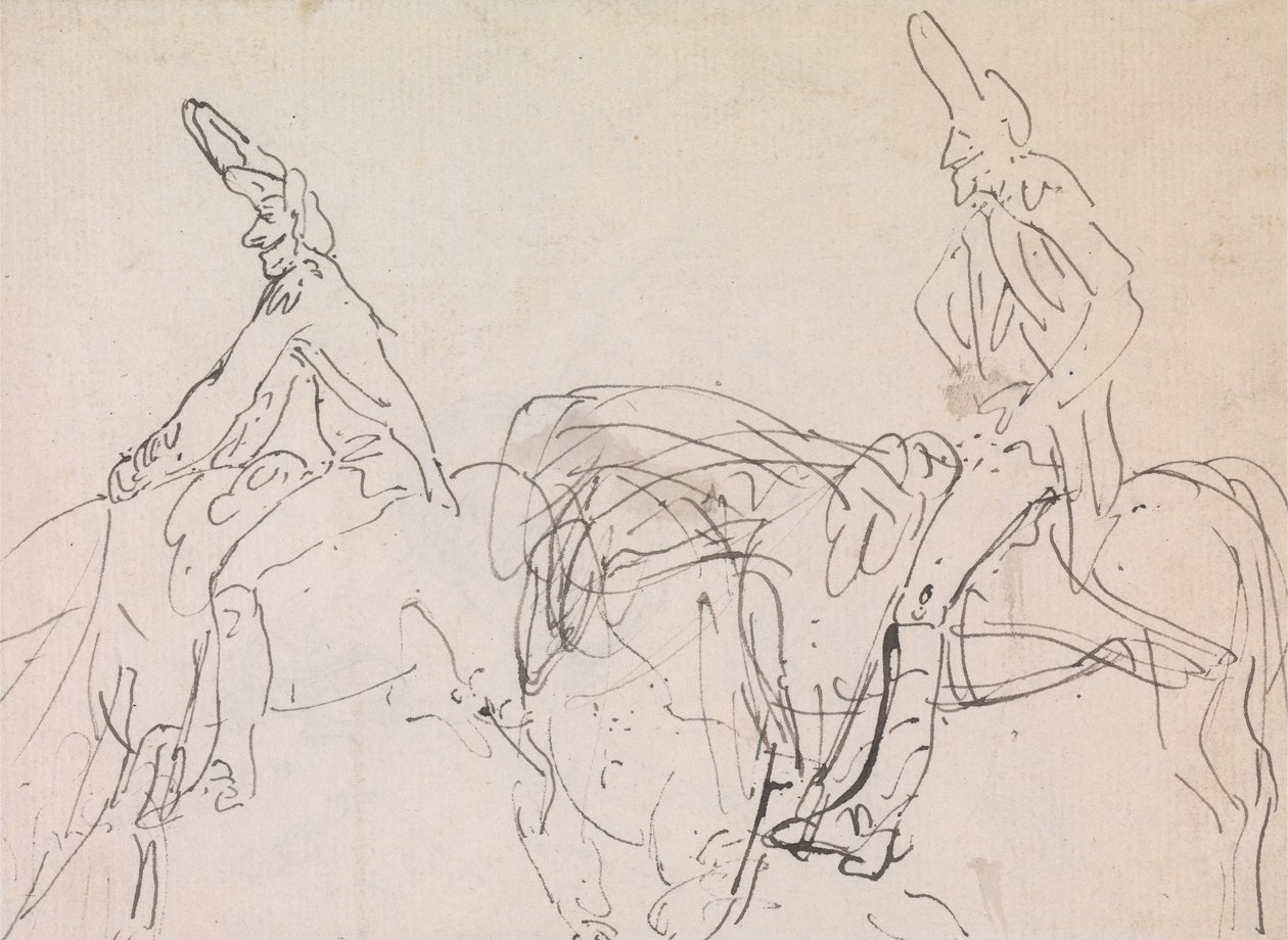 To studier av en fransk kavalerist. av Thomas Rowlandson