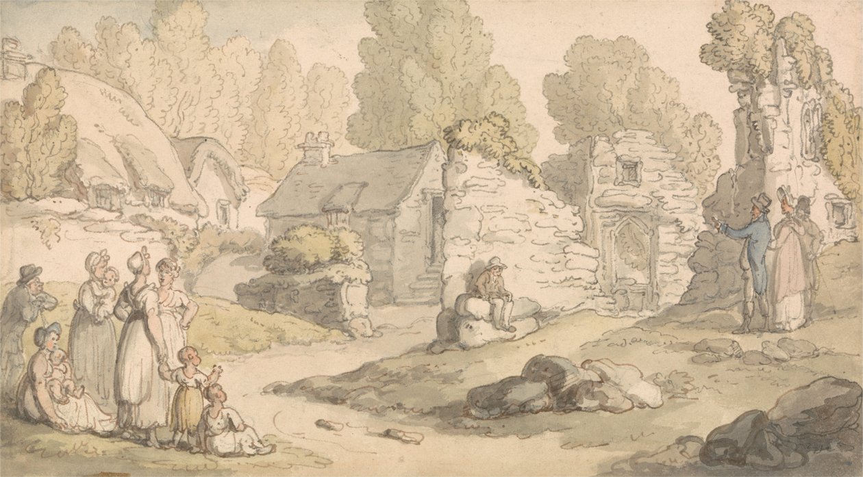 Besøkende som inspiserer klosterruinene av Thomas Rowlandson