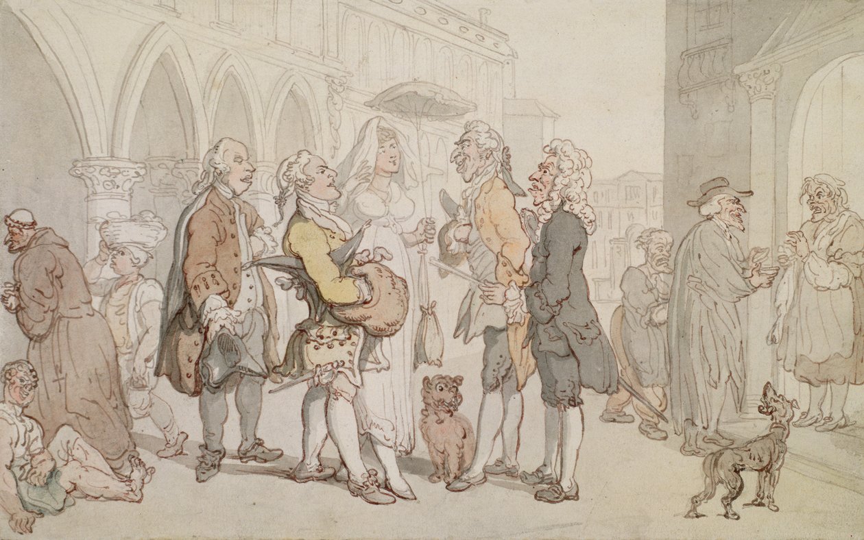 Besøkende i Venezia, ca. 1810 (penn, brunt blekk og wc på papir) av Thomas Rowlandson