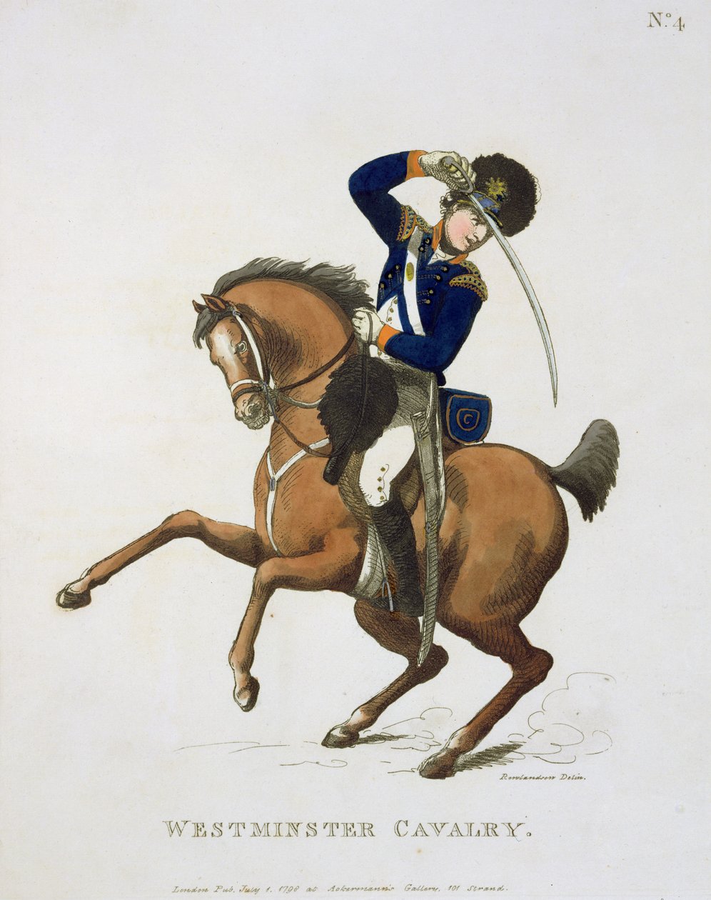 Westminster Cavalry Volunteer, plate 4 fra 'Loyal Volunteers of London and Environs', utgitt 1798 av Thomas Rowlandson