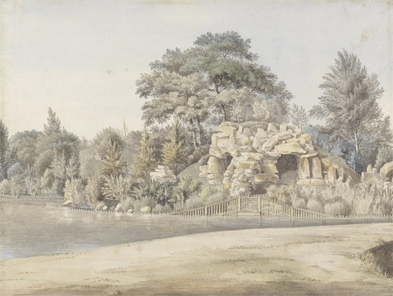 The Grotto, Virginia Water (wc over blekk og grafitt lagt på papir) av Thomas Sandby
