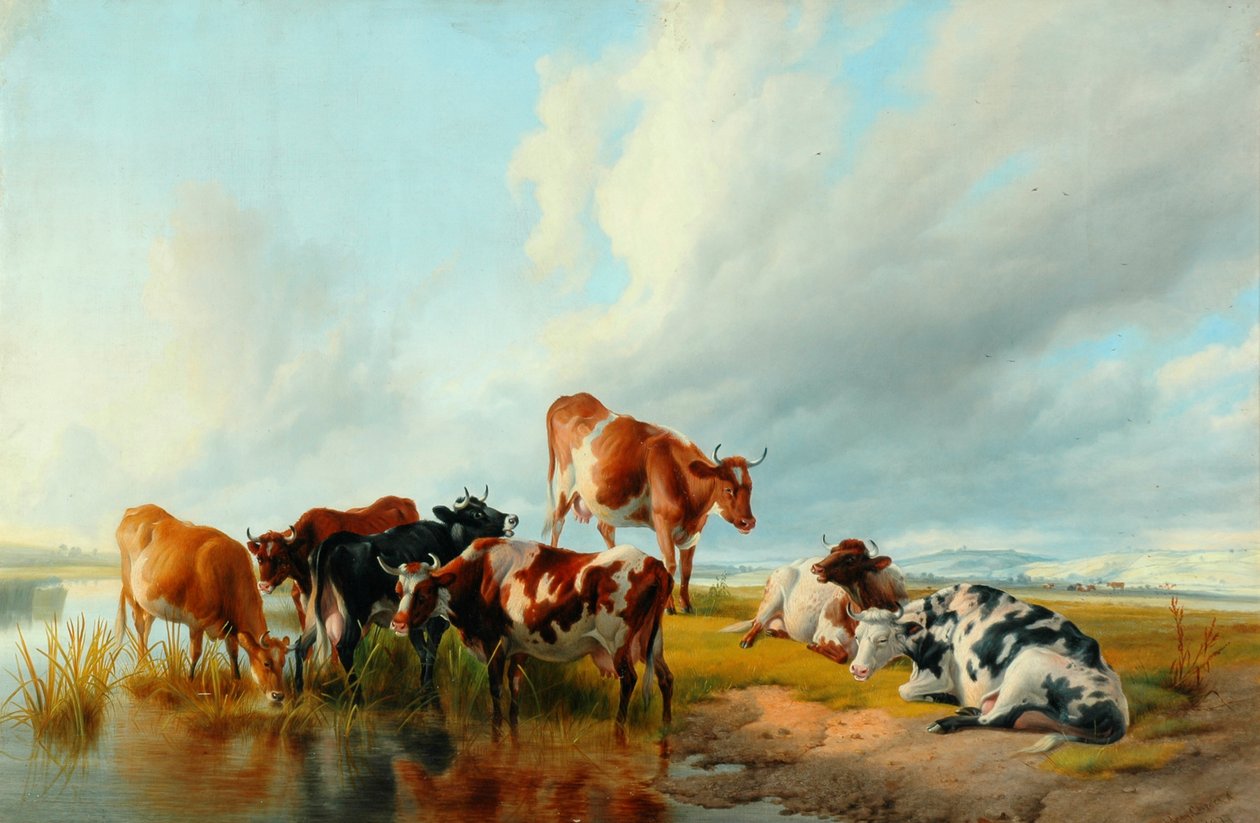 En gruppe storfe, 1877 av Thomas Sidney Cooper