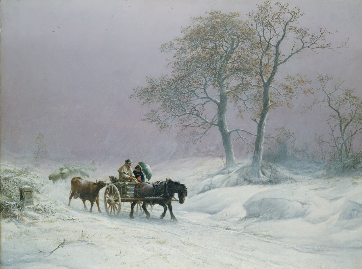 Den vinterlige veien til markedet (olje) av Thomas Sidney Cooper