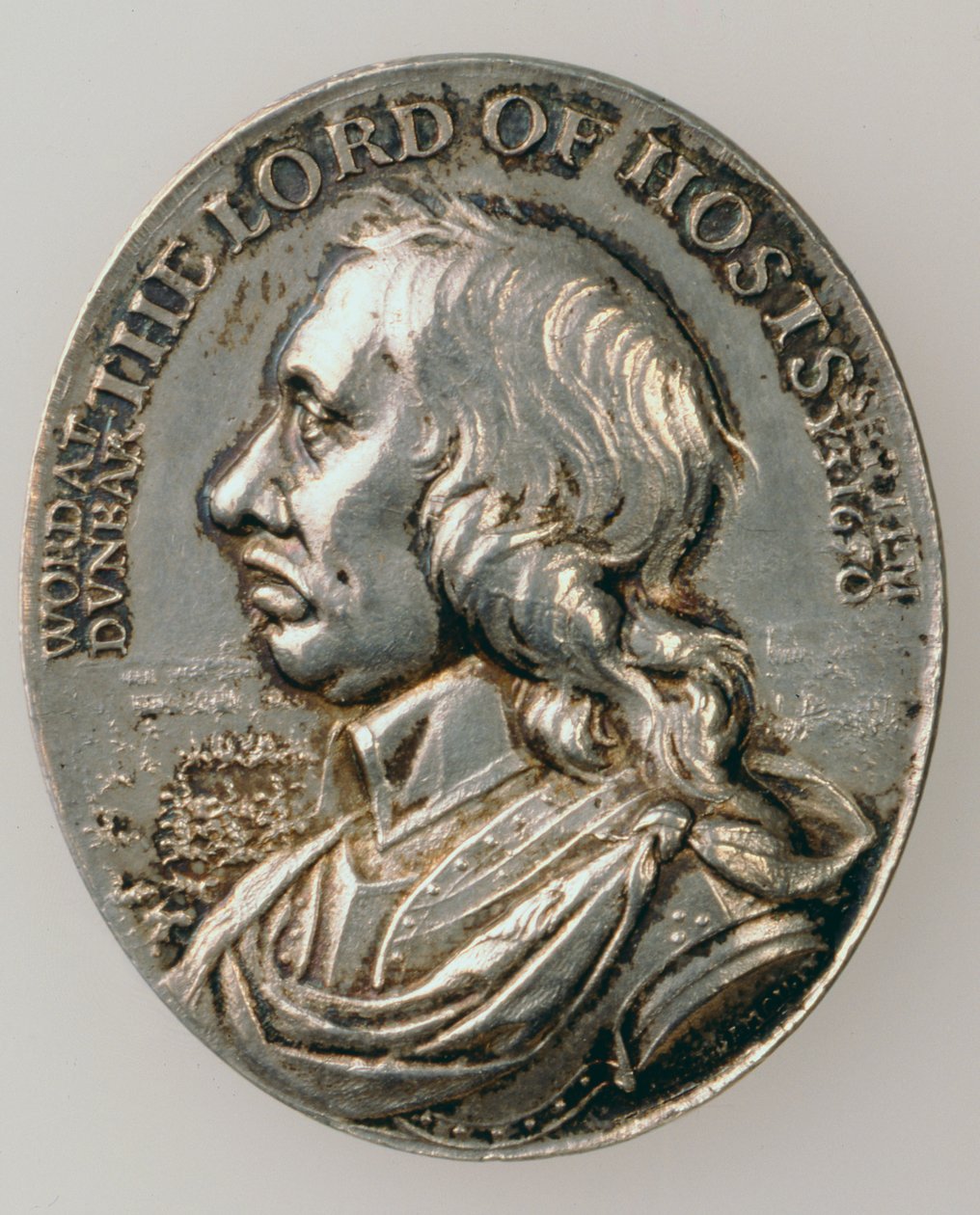 Dunbar-medalje som viser Oliver Cromwell (1599-1658) 1650 (forside) (sølv) (for bakside se 168066) av Thomas Simon