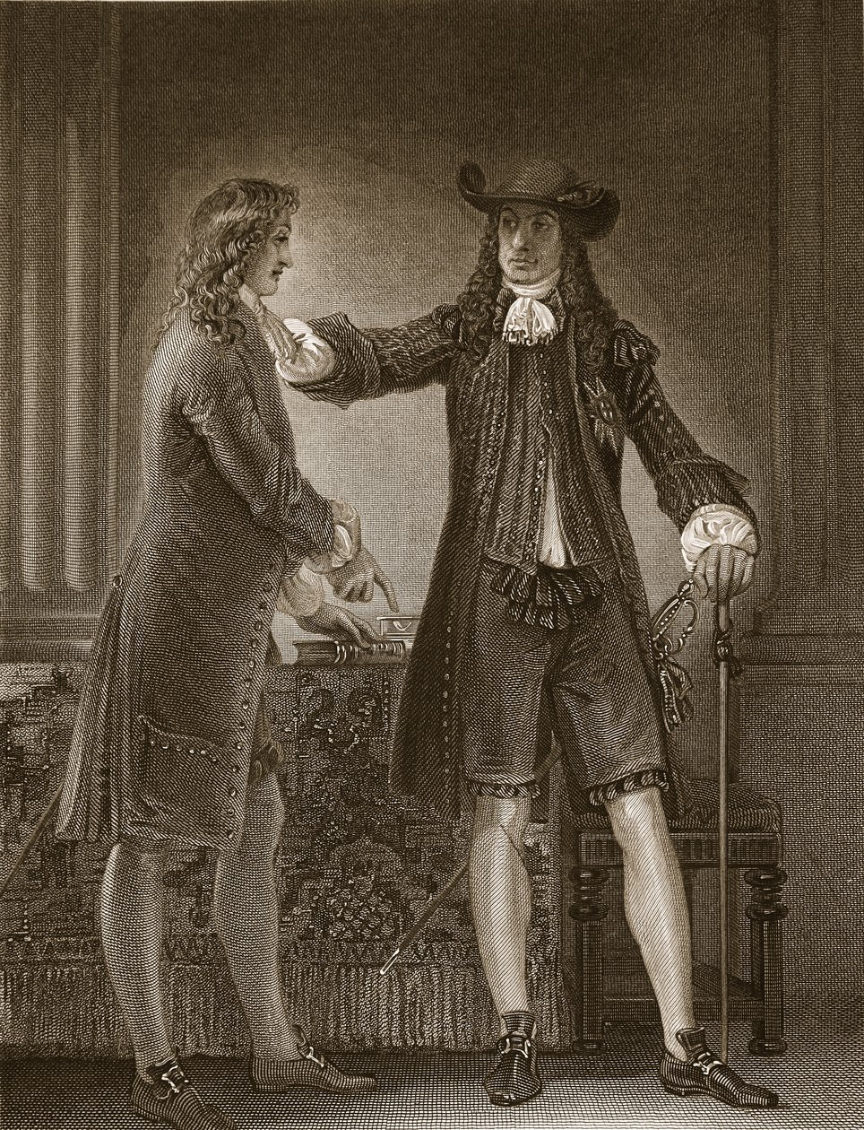 Charles II og Sir William Temple, gravert av J. Parker, illustrasjon fra David Humes 