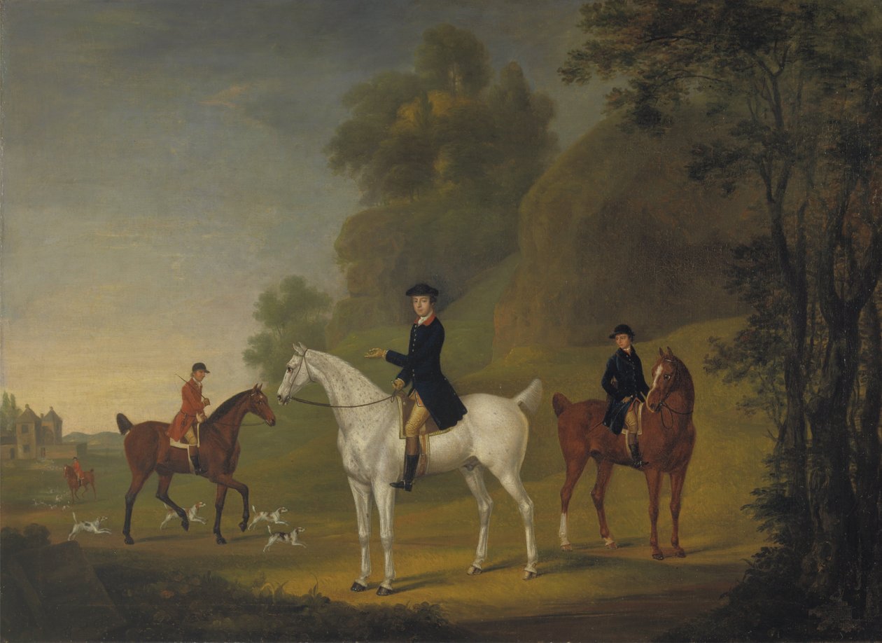 Lord Bulkeley og hans Harriers, hans jaktmann John Wells og Whipper-In R. Jennings av Thomas Stringer
