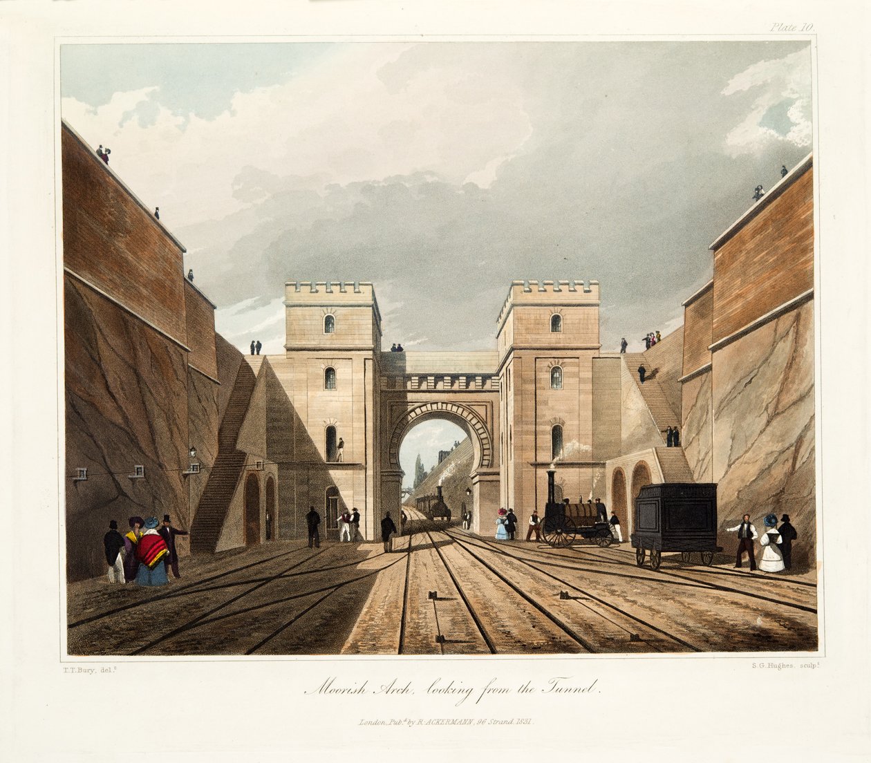 Moorish Arch, ser fra tunnelen, publisert 1831 (håndfarget gravering) av Thomas Talbot Bury