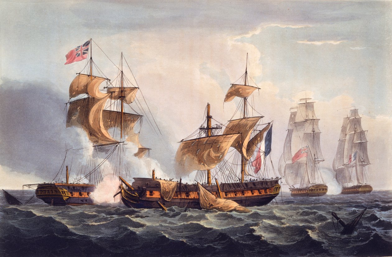 Capture of La Minerve, trykk laget av Thomas Sutherland, fra 'The Naval Achievements of Great Britain, From the Year 1793 to 1817', av James Jenkins, først utgitt i 1817 (håndfarget akvatint) av Thomas Whitcombe